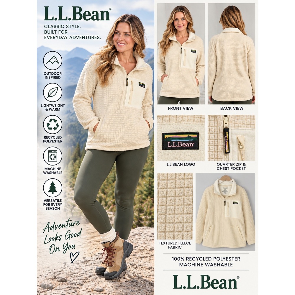L.L.Bean Women's 3X Plus Cream Textured Fleece Pullover Jacket